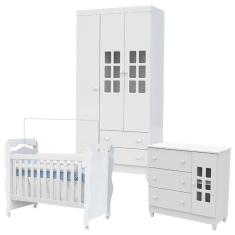 Quarto de Bebê Mariah 3 Portas com Berço New Nanda Branco Brilho - Carolina