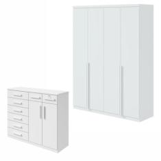 Conjunto de Guarda-roupa Alonzo e Cômoda Toronto Branco