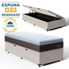 Cama Box Baú com Colchão de Espuma D33 Pillow Top Comfort Luxo Solteiro 88cm