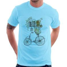 Camiseta Bicicleta e Livros - Foca na Moda, Azul bebê, P