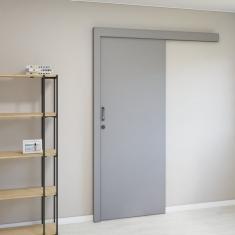 Kit Porta De Correr Completa 80x213x14 Com Ferragens Cinza