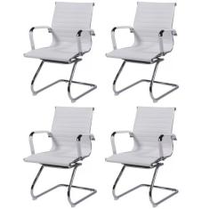 Kit 4 Cadeiras Escritório Interlocutor Fixa Esteirinha material sintét