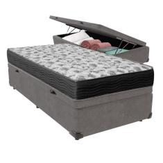 Cama Box Com Baú Cinza Solteiro E Colchão Ortobom D33 Iso100
