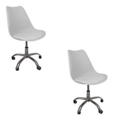 Kit 2 Cadeiras Office Base Cromada Com Rodizio Giratória Saarinen Branco