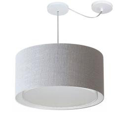 Lustre Pendente Cilíndrico Com Desvio Md-4315 Cúpula em Tecido 50x30cm Rustico Cinza - Bivolt