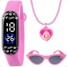 relogio digital barbie infantil + oculos proteção uv + colar original 