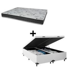 Cama Baú Queen 158 Tecido Sintético Branco Com Colchão Miller - 100% Espuma - D33 Cinza 55x158x198