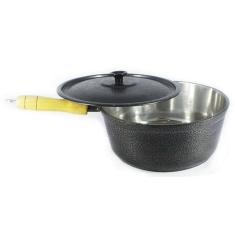 Caçarola Panela de Alumínio Craqueada Cabo de Madeira Preta 22cm