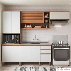 Cozinha Completa 10 Portas 3 Gavetas com Balcão de Pia Macadâmia Freijó/branco