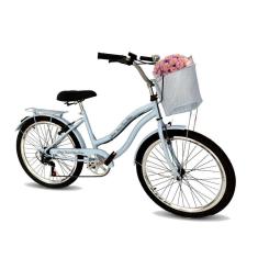 Bicicleta aro 24 retrô  passeio cesta 6 marchas azul bb