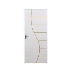 Kit Porta de Madeira Decorada 215x75cm com Batente de Aço 06cm Cantareira MGM Branco