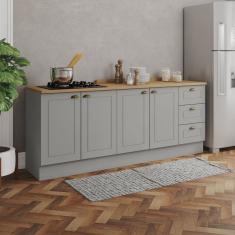 Cozinha Compacta 2 Peças 100% Mdf com Tampo Internacional Cinza/Marrom