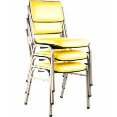 Kit Com 3 Cadeiras Para Auditórios Linha Hotel Smart Amarelo