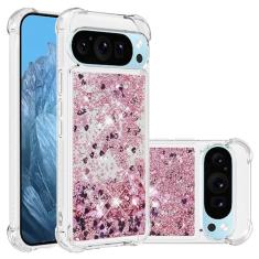 COTDINFOR Capa para Google Pixel 9 Capa de telefone transparente com glitter líquido fofo, areia movediça flutuante à prova de choque capa protetora de TPU macio para Google Pixel 9 / Pixel 9 Pro Love
