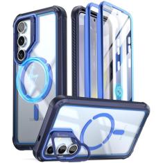 Poetic Capa Guardian para Samsung Galaxy S24 de 6,2 polegadas, [suporte de câmera embutido] [protetor de tela funciona com identificação de impressão digital] Capa transparente robusta à prova de