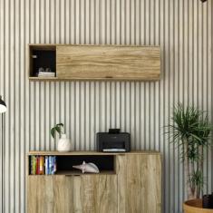 Armário Aéreo com Nicho e Porta Basculante 35x135x35cm Carvalho/Preto