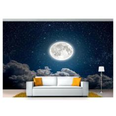 Papel De Parede Lua Noite Nuvens Estrelas 3D Nsk73 - Você Decora