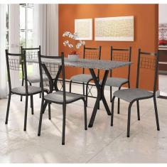 Conjunto de Mesa Miame 150 cm com 6 Cadeiras Lisboa Preto e Vegetale -