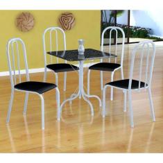 Conjunto de Mesa Malaga com 4 Cadeiras Madri Branco e Preto Liso - Fab
