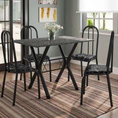Conjunto de Mesa Miame 110 cm com 4 Cadeiras Madri Preto e Preto Flora