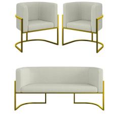 Kit Sofá 2 Lugares + 2 Poltronas Bouclê Gold Bege