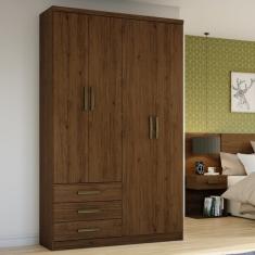 Guarda Roupa Solteiro 4 Portas 3 Gavetas City  Castanho Hp