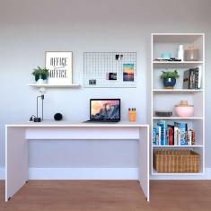 Escrivaninha com Estante e Prateleira KitCubos Branca