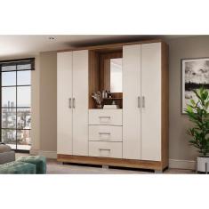 Guarda Roupa 4 Portas E 3 Gavetas c- Espelho Roma 1181 c- Pés Freijo-off White - Carraro