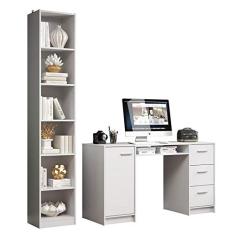 Escrivaninha Madesa Alaska + Estante Livreiro 6906 - Branco