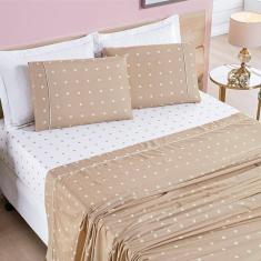 Jogo De Cama Lençol 200 Fios Petit Poá Queen 04 Peças - Caqui