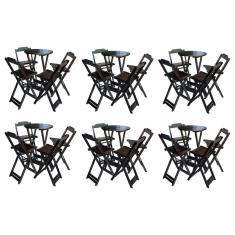 Kit 6 Jogos De Mesa Bistrô De Madeira Com 4 Cadeiras Dobravel Tabaco - Marrom