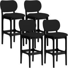 Kit 4 Banquetas Alta Fixa Betta L02 Moderno Madeira Maciça Assento Estofado 105 cm Preto Lyam Decor