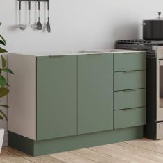 Balcão Pia 120cm Sem Tampo Com Rodapé Puxador 150mm Ipanema Cabecasa Madeiramadeira Verde Folha-branco