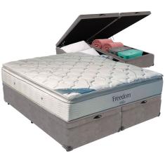 Cama Box Baú Cinza E Colchão Freedom Molas Ensacadas King Ortobom