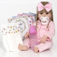 Boneca Reborn Menina Bebe Banho Realista Enxoval 13 Itens - Cegonha Re