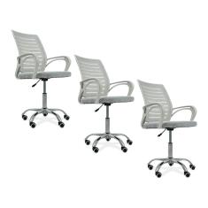 Kit 3 Cadeiras De Escritório Secretaria Diretor Roma Ergonômica - Branca