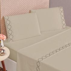 Jogo de Lençol King 4 Peças Percal 400 Fios Ponto Palito Bordado Infin