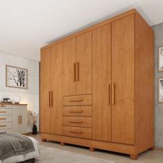 Guarda Roupa Casal com Pés 6 Portas 4 Gavetas 180cm Arizona Bege/Cinam