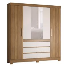 Guarda-Roupa Casal com Espelho Trevi 4 Portas 6 Gavetas Off White e Amendola
