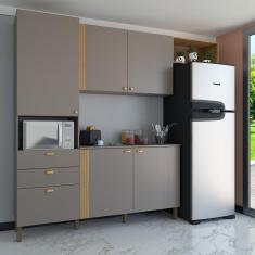 Cozinha Compacta Bartira Pérola com 5 Portas, 2 Gavetas, 1 Gavetão e 4 Prateleiras - 251cm de largura
