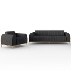 Kit Sofá 2 Lugares 150Cm Com Poltrona Cinza Escuro C-416