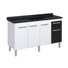 Balcão de Cozinha 4 Portas e 1 Gaveta 143cm Preto