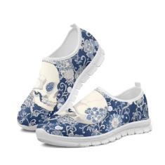 GOSTONG Tênis masculino antiderrapante, sola macia, confortável, corrida ao ar livre, respirável, malha fresca, tênis de academia, branco, 34 a 48, Caveira azul, 36