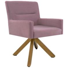Poltrona Decorativa Giratória Base Giromad Madeira Angel B-305 Veludo 