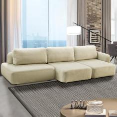 Sofá Decorativo Santiago 4 Lugares 312cm Sala de Estar Retrátil Modulado Bouclê Off White G89 - Gran Belo