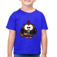 Camiseta Algodão Infantil Coruja Rock Guitarra - Foca na Moda, Azul ro