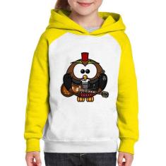 Moletom Infantil Coruja Rock Guitarra - Foca na Moda, Branco, Amarelo,