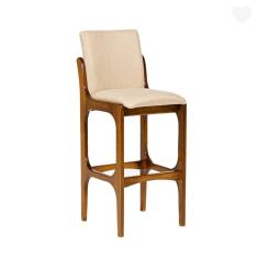 Banqueta Alta para Cozinha Lisboa Madeira Imbuia Linho Bege M58 RMI