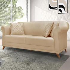 Sofá 3 Lugares Abruzzo Linho Dourado 220 cm - Spezzia Decor