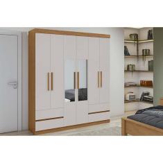 Guarda Roupa Solteiro 6 Portas (2 C- Espelho) E 4 Gavetaszeus Amêndoa-off White - Lopas